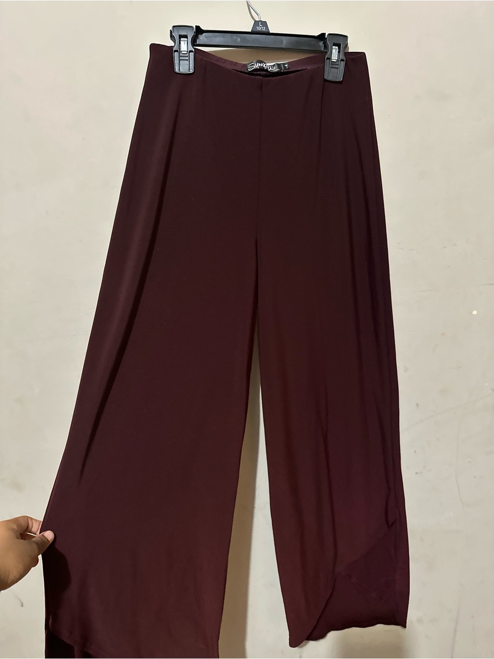 Sympli Rapt Pant Burgundy Jersey Knit Tulip Hem Stretch Elastic Waist Pockets 4 - Picture 3 of 5